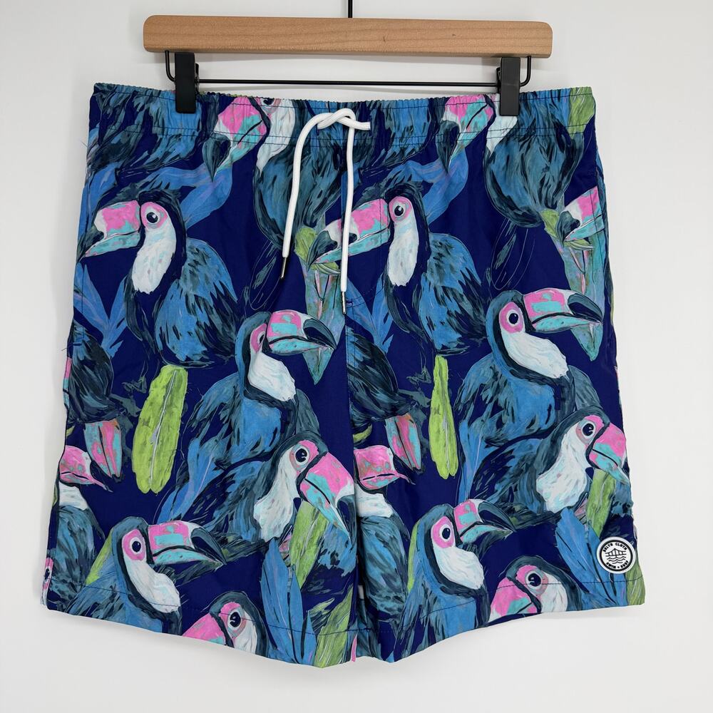 Brooklyn Cloth Surf Ave Swim Trunk 7" Toucan Tropical Lined Short Pockets Mens L